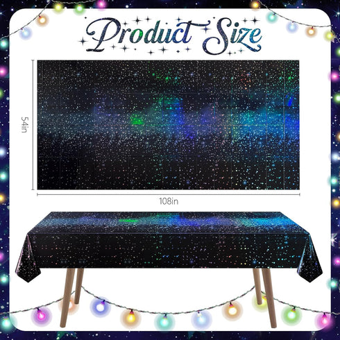 2 Pack 54'' 108'' Iridescent Galaxy Holography Tablecloth, x Color-Shifting Space Table Cover with Reflective Stars