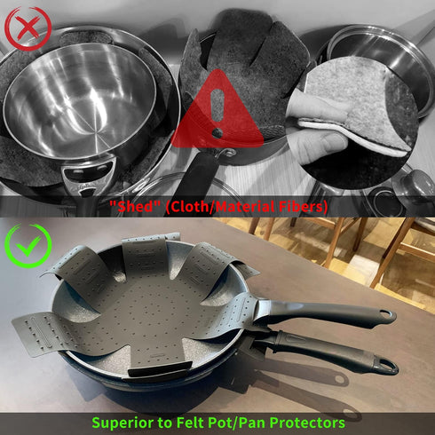 Pot & Pan Protectors, 3-Piece Silicone Cookware Protector Pad, Unique Opening Design for Stacking