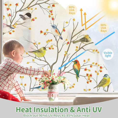 DKTIE Window Privacy Cling Film with Installation Tools - Non-Adhesive Frosted Bird Coverings for Bathroom