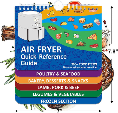 TZARROT Air Fryer Magnetic Cheat Sheet Set: Over 200 Foods Cooking Guide Flip Chart