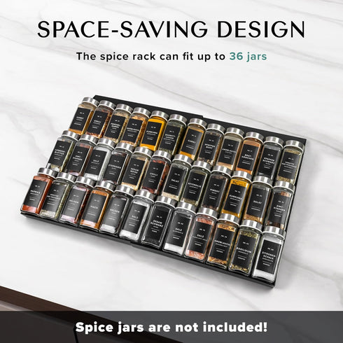 Plastic Spice Drawer Organizer, Expandable Rack for Drawer, Black Seasoning Organizer for Cabinet (Jars Not Included)