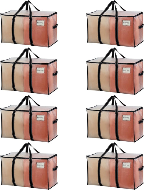VENO 8 Pack Moving Bags, Heavy Duty Totes with Lids, College Packing Storage Boxes, Extra Large, Sturdy Handles, Zipper