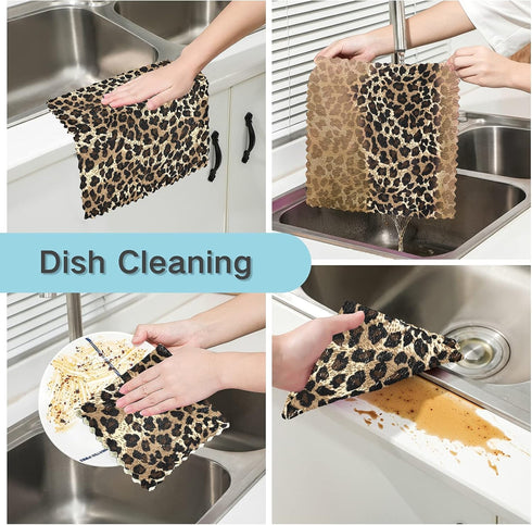 ALAZA Leopard Cheetah Prints Kitchen Towels - Super Soft & Absorbent Dish Clothes for Drying Dishes, Set of 6