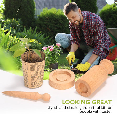 Wooden DIY Newspaper Plant Pot Maker Set, Plant Seed Dibber for Grow Your Own Seedlings Gardening Tool