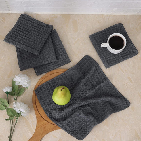Homaxy Premium Microfiber Waffle Weave Kitchen Dish Cloths, 12 x 12 Inch Ultra Absorbent - 6 Pack Dark Grey