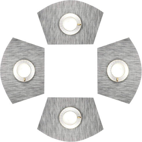 SHACOS Small Round Table Placemats Set of 4 - Wedge Placemats, Heat Resistant Woven Vinyl Table Mats (Silver Gray)