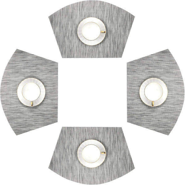 SHACOS Small Round Table Placemats Set of 4 - Wedge Placemats, Heat Resistant Woven Vinyl Table Mats (Silver Gray)