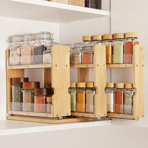 Barlorie Bamboo Pull Out Spice Rack Organizer for Cabinet, 3 Slide-Out Drawers(2"&3") with