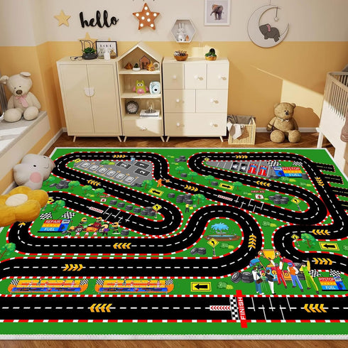 39''x59'' Kids Car Rug for Play Toy Cars, Race Track Playmat Carpet Kid Play Road Rugs for Playroom Classroom Kids