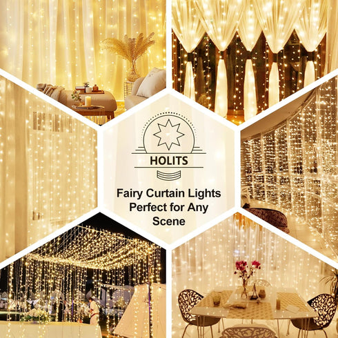300 9.8 9.8FT 8 LED Fairy Curtain Lights, x Warm White USB Plug in Modes Hanging Lights with Remote for Christmas