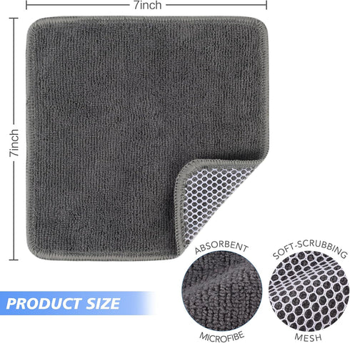 7inchx7inch 9 Pack) KinHwa Kitchen Washcloths for Dishes Absorbent Microfiber Dish Cloths Quick Dry Dish Rags with Poly