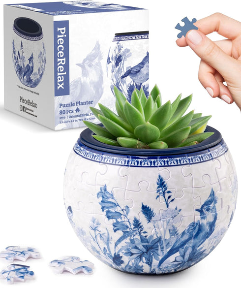 PieceRelax 3D Puzzle Planter 80 Pieces - Flower Pot - Oriental Birds
