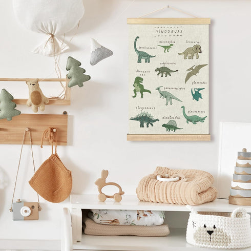 16x24 Inches BCUANGD Dinosaur Dino Wall Decor - Baby Toddler Boys Room Wall Art Poster Hanger with Wood Frames