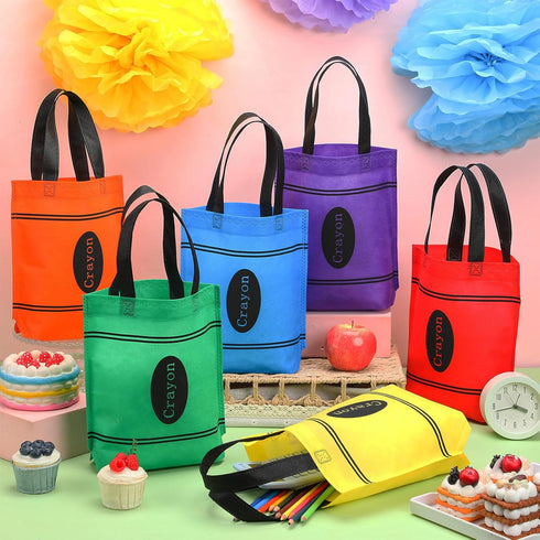 24 Hosuly Pcs Back to School Crayon Tote Bags End of Year Gift Bags Bulk Goodies Decor for Teacher Appreciation