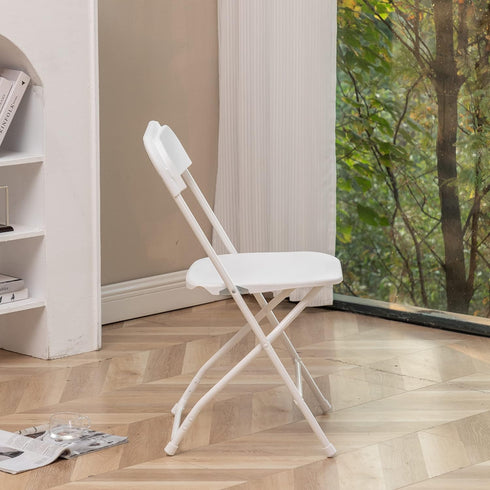 Commercial Set BTEXPERT White Plastic Folding Chair Steel Frame High Capacity Event Chair Lightweight for Office