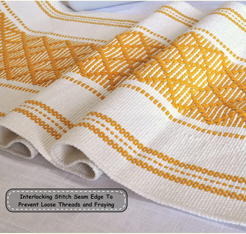 14 90 Inches, Boho Table Runner with Tassels x Yellow & Cream | Woven Washable Console Table / Dresser Runner