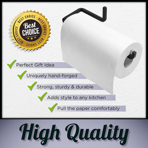 Wrought Iron Paper Towel Holder - Rustic Wall Mount Paper Towel Rack for Kitchen, Black, 12 x 4.7 x 2.5 Inches,