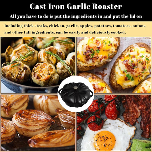 Cast Iron Garlic Roaster for Kitchen Grill Oven, Indoor or Outdoor BBQ Grill Garlic Tools, Garlic Baker