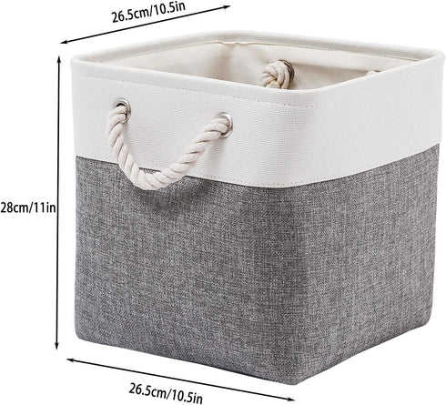 Cube Storage Bins, 11 Inch Collapsible Fabric Storage Bin with Handles, Foldable Storage Cubes (White/Gray, 6 Pack)