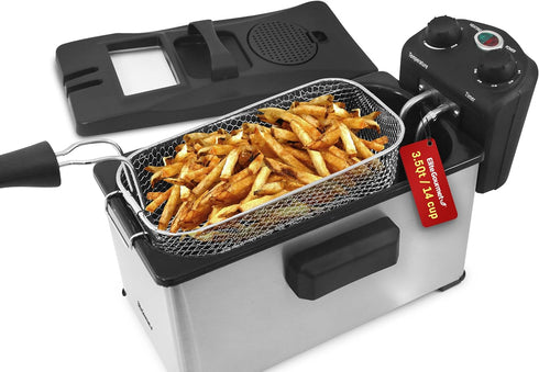 Elite Gourmet EDF-3500 Electric Immersion Deep Fryer: Removable Basket, Timer Control, Adjustable Temperature, 3.5 Quart