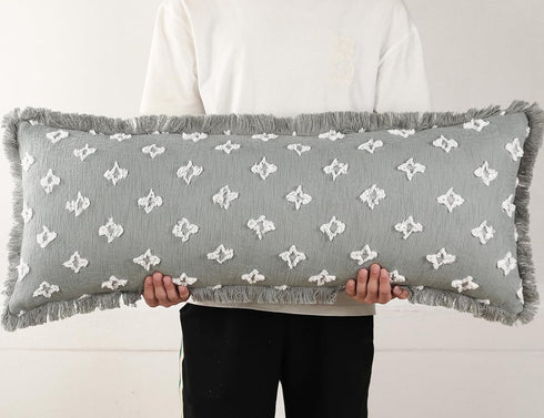 14x36 Fringe,3D Boho Long Lumbar Pillow Cover with Tassel Flower Patterned Extra Decorative Long Lumbar Pillow Cover
