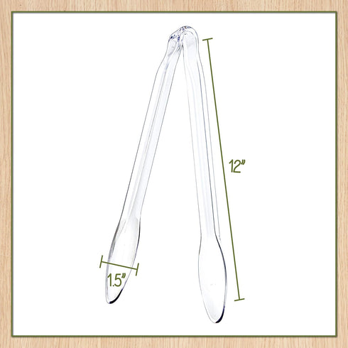 Plasticpro Disposable Plastic Serving Tongs 12'' inch Durable Heavy Duty Premium Serving Utensils Clear Pack of 4 by PLASTICPRO