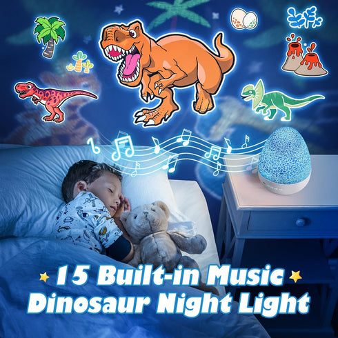 Dinosaur Night Light for Kids, 21 Lighting + 6 Films, 360° Rotate + Remote, 10 Sound Projector Night Light
