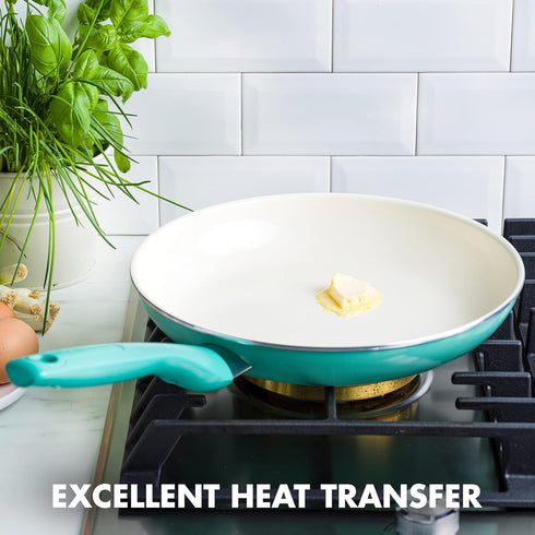 GreenPan Rio Healthy Ceramic Nonstick Frying Pan Skillet, 10", PFAS-Free, Dishwasher Safe, Turquoise