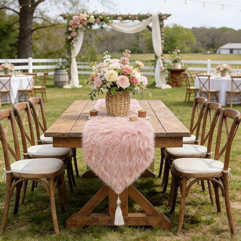 72 inch Blush Pink Table Runner Triangular End, Spring Mother's Day Fluffy Faux Fur Dresser Runners for Bedroom, Coffee