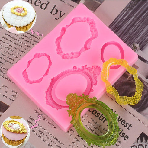 3 Pieces Pink Silicone Picture Frames Mold for Cake Decorating, Sugar Gum Paste, Chocolate Cookies, Resin