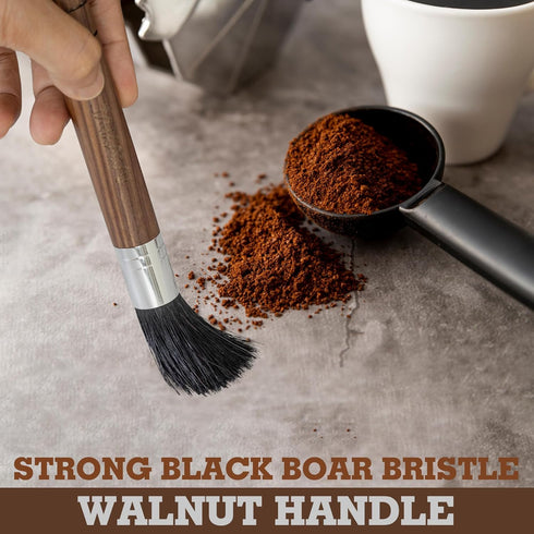 Takavu Coffee Cleaning Brush, Black Boar Bristle Grinder Tool for Espresso Machine and Portafilters