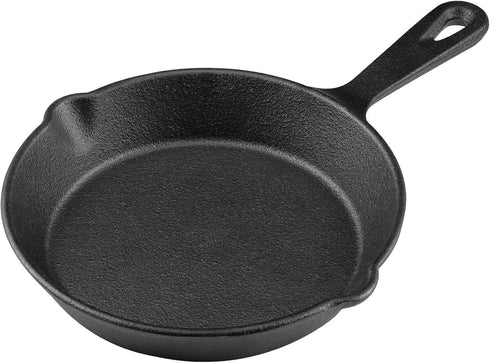 6 Inch Cast Iron Skillet, Pre-seasoned Frying Pan with Drip-Spouts for Indoor and Outdoor Cooking