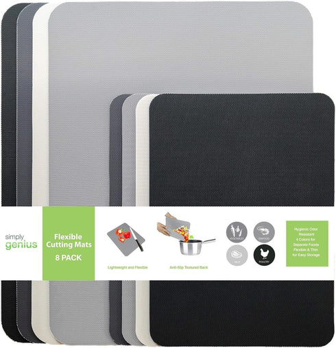 Simply Genius Cutting Board Set - 8-Pack Gray, 4 Large and 4 Small Plastic Cutting Boards for Kitchen