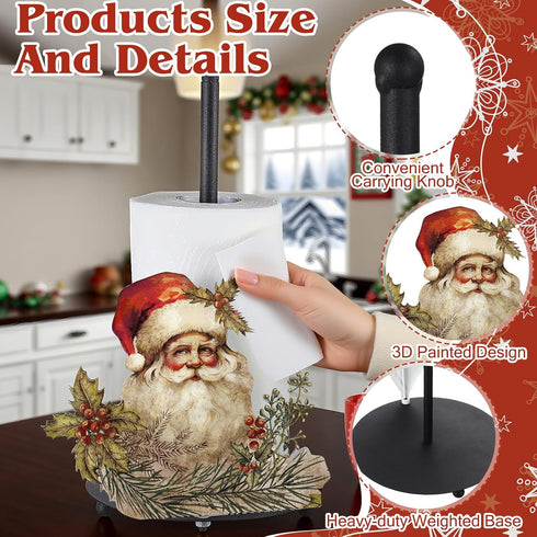 MorningRo Countertop 3D Christmas Paper Towel Holder Retro Santa Kitchen Decor and Accessories Black Metal Farmhouse