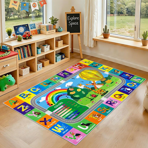 3x5 Kids Rug for Playroom, ABC Educational Carpet for Classroom,Non Slip Washable Play Mat with Alphabet Numbers