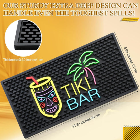 Tiki Bar Mat 6 x 12 Inches Thick Rubber Bar Mat Fluorescent Pattern Non Slip Bar Mat for Countertop Entertaining and Vibrant Home Bar Service Mat for Coffee Kitchen Restaurants