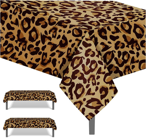 Rectangular Polyethylene (PE) Tablecloth, 54 x 87 Inch, Leopard Print, 2 Pack