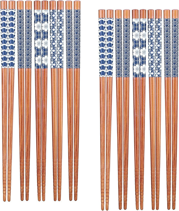 Antner 10 Pairs Reusable Natural Bamboo Chopsticks, Japanese Style, Dishwasher Safe, 8.8 Inch/22.5cm