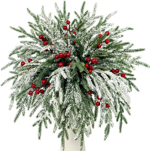 Kesywale Set of 40 Artificial Norfolk Pine Branches with Red Berry 12.8" Christmas
