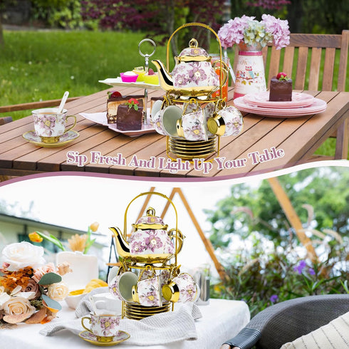 20 Set Set Set Set Purple/500ml) Pcs Porcelain Tea with Metal Holder, European Ceramic Tea for Adults, Adult Tea Gift