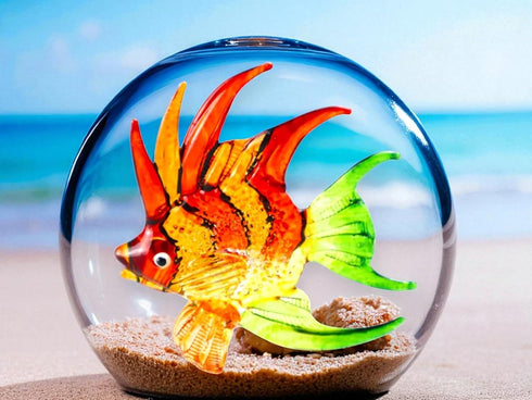 WitnyStore Tiny 3" Red Orange Green Lionfish Figurine - Miniature Hand Blown Glass Marine Animals Collectible Decor
