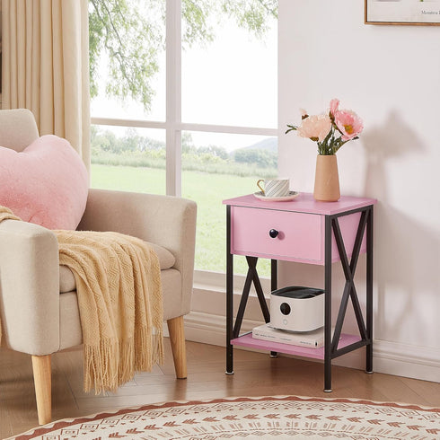 VECELO Nightstand,Modern Bedside End Table, Night Stand with Drawer and Storage Shelf for Living Room Bedroom
