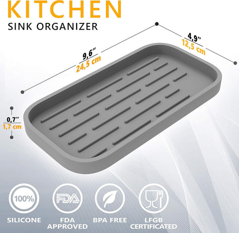 ZAPPOWARE Kitchen Sink Organizer, Silicone Sponge Holder - Storage Tray for Dish Sponge, Soap Dispenser, Scrubber 9.6"x
