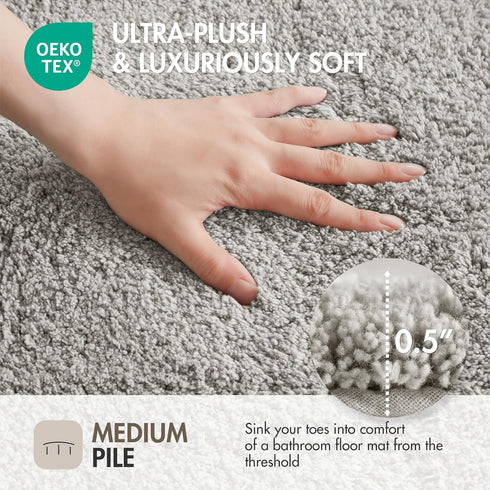 Madison Park Evan 100% Cotton Bathroom Rug, Non-Slip Backing, Luxurious Tufted Plush Bath Mat, 24x72, Grey