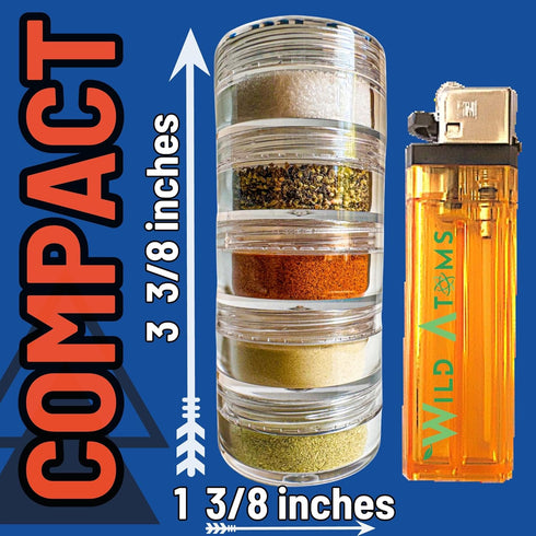 NICE RACK Mini Travel Spice Rack Filled with Organic Herbs, Refillable, Made in USA, Camp Spice Kit - Great Gift, CAMPING, RV, Purse, Backpacking with Shaker Tops 5 Stacking (3 3/8 x 1 3/8") by Atoms Essentials