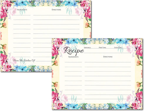 Pioneer Woman Style Floral Recipe Cards: Flower Index Cards, Perfect for Bridal Shower (50, 4.25" x 5.5")