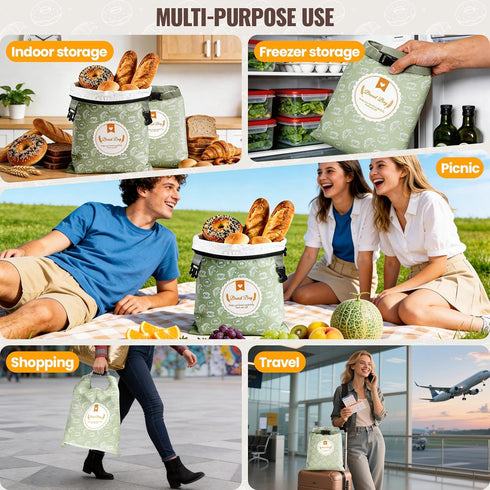 2 Pack 17"13" Zunmial Bread Bags for Homemade Bread, Reusable Bread Bag for Fresh Keeping with Lining & Zipper, Freezer