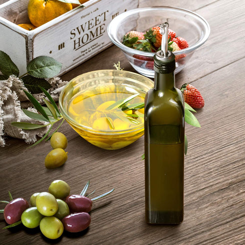 AOZITA 17oz 500ml Glass Olive Oil Bottle Dispenser - Green Oil and Vinegar Cruet with Pourers and Funnel - Olive Oil