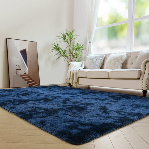 duduta 6x9 ft Navy Blue Rectangle Fluffy Rug, Tie-Dyed Shag Fuzzy Plush