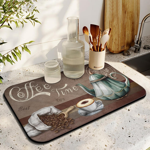 Coffee Mat 19inx12in, Absorbent Anti-Slip Coffee Bar Mat for Countertops, Fits Under Coffee Machine, Dish Drying Mats